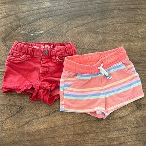 Cat & Jack Red Denim Lace-Hem & Coral Striped Pull-On Shorts - 2-Pack